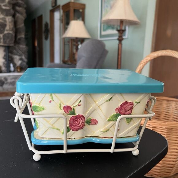 Temp-Tations Presentable Ovenware By Tara Roses 1Qt Loaf Pan Cover Trivet & Rack - Picture 1 of 9